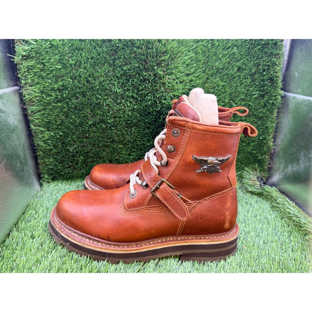 Harley-Davidson Combat Boot Women's 8.5 Brown Leather Biker Motorcycle Workwear - Picture 3 of 14